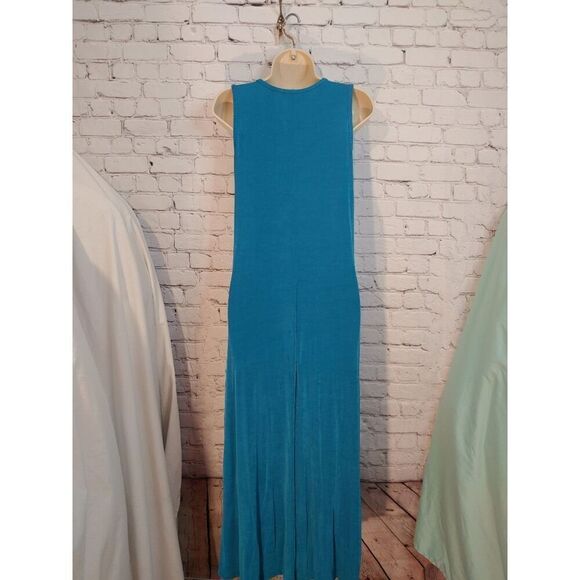 Draper's & Damon's VINTAGE Women's PETITE Size S Teal Slinky Bodycon Maxi Dress - Picture 5 of 8